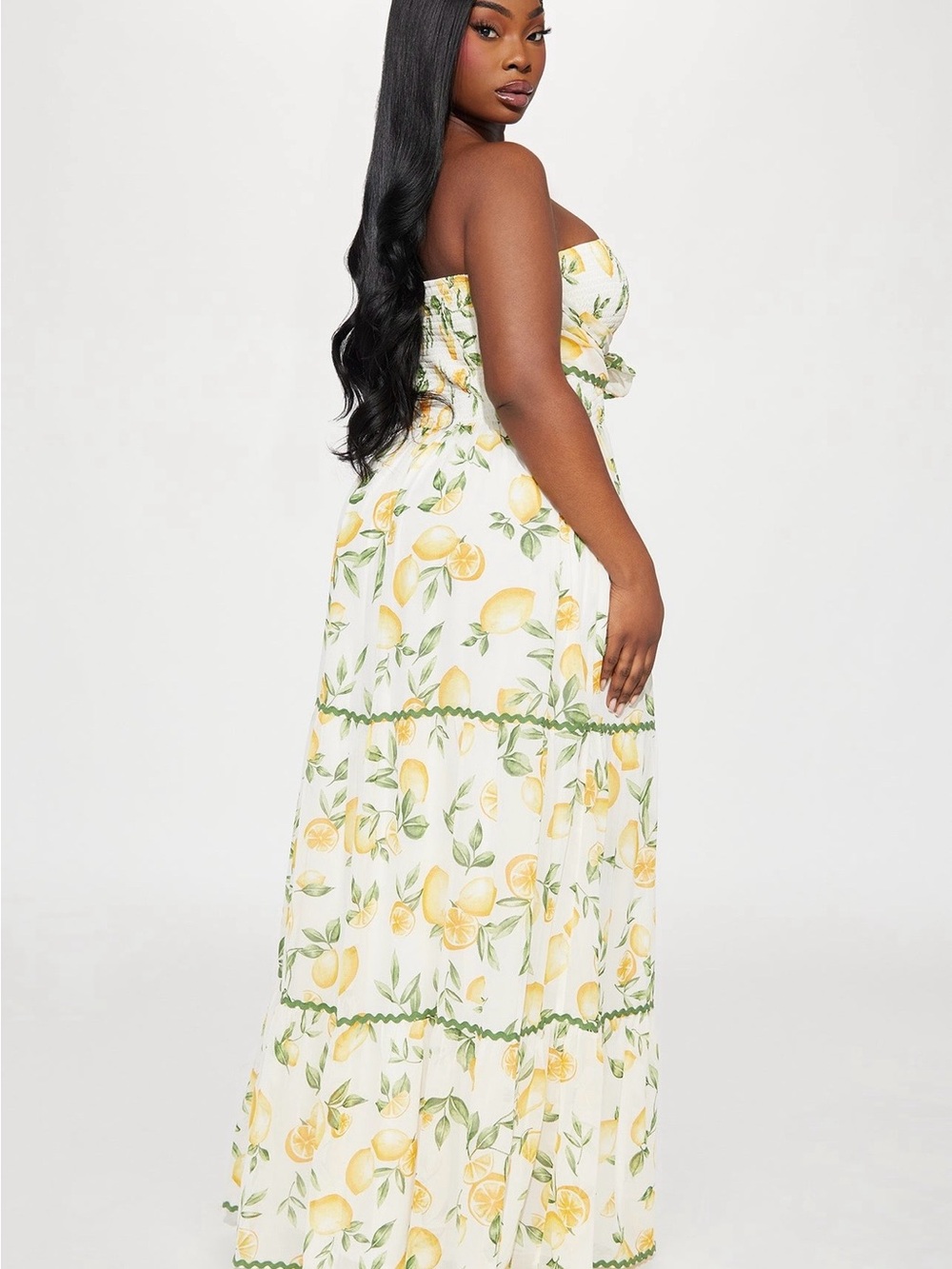 Fashion Nova White Lemon Print Strapless Maxi Dress - Picture 6 of 6